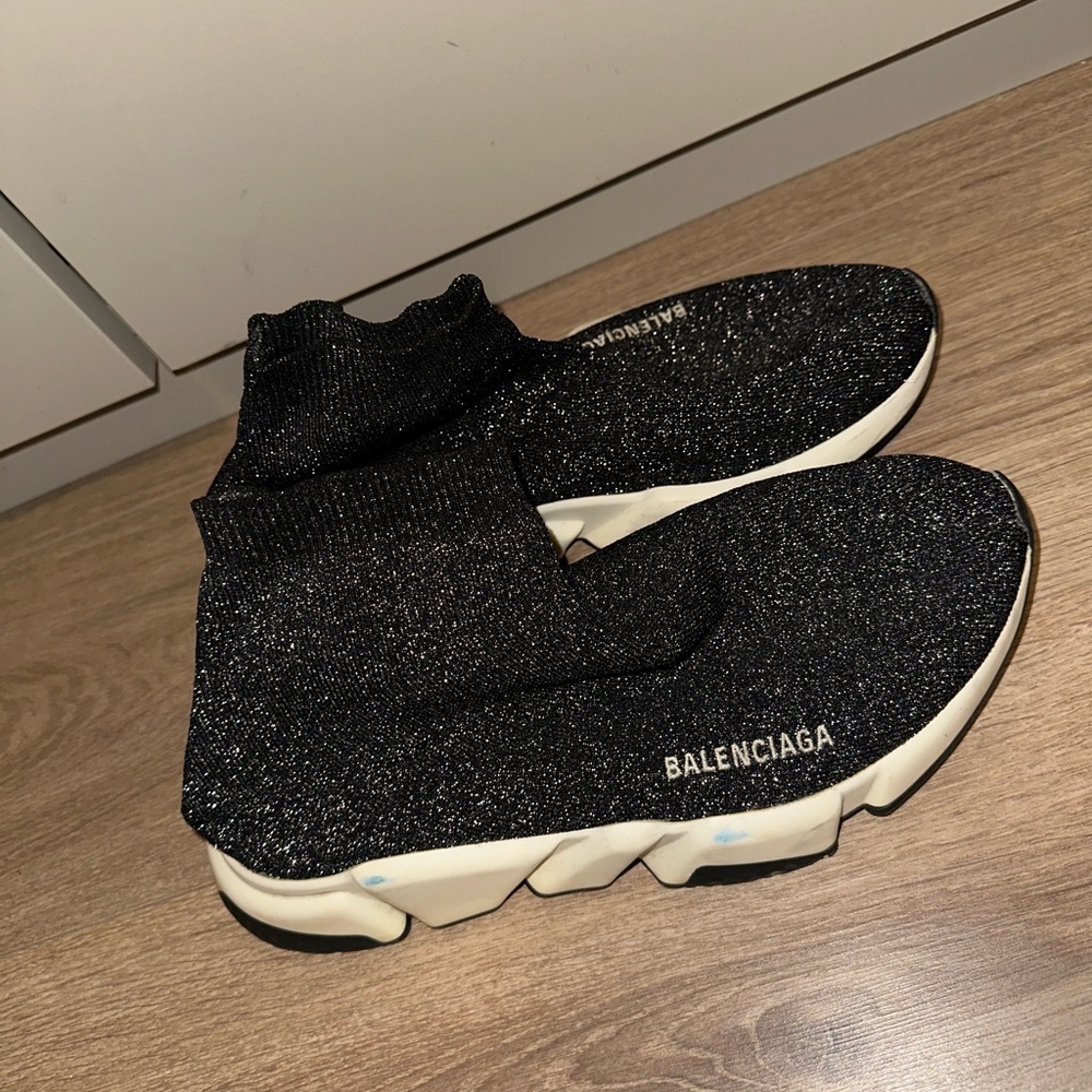 Balenciaga Speed Trainer Sock Sparkly Black Lurex Knit size 10 - Picture 5 of 8